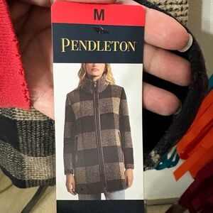 Pendleton Brown & Tan Plaid Zip-Front Pea Coat